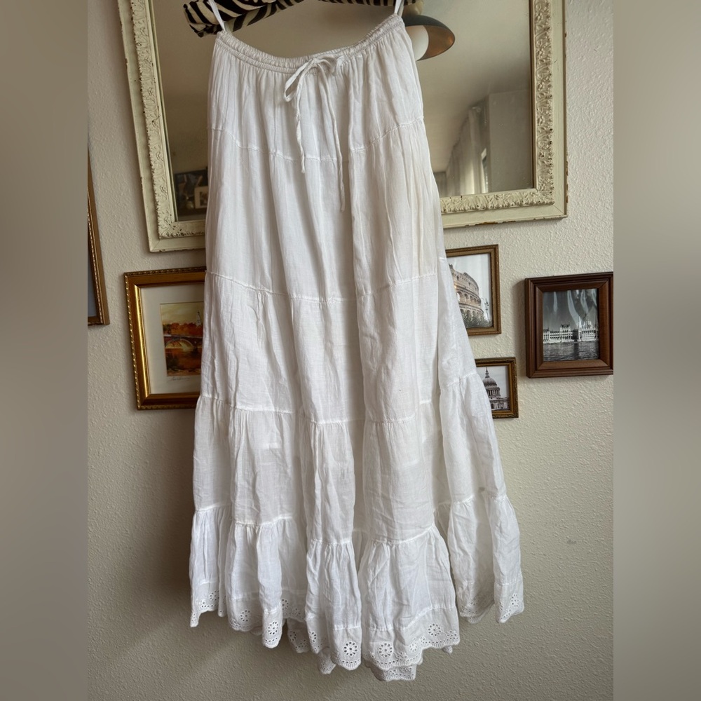 Women’s White Tiered Maxi Skirt with eyelet detail